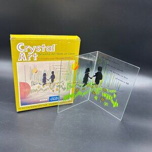 Vintage Crystal Art Glass Picture Friend Gift 1970s Floral Clear Retro Display